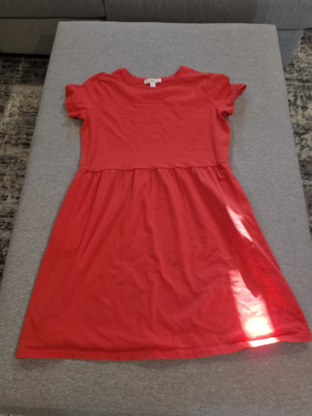 Red Short-Sleeve Gathered-Waist Dress